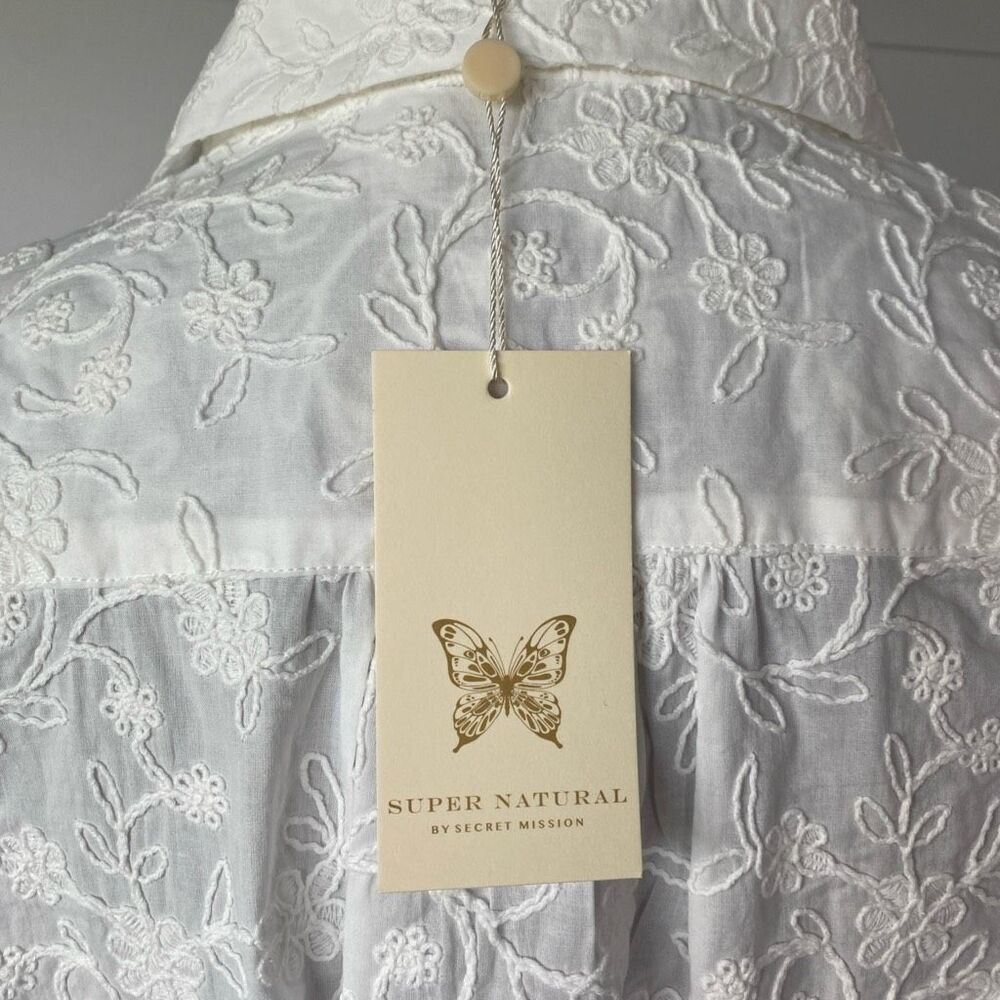 SUPER NATURAL BY SECRET MISSION SKIPE SHIRT EMBROIDERED WHITE DRESS SIZE S $425 - Picture 8 of 12